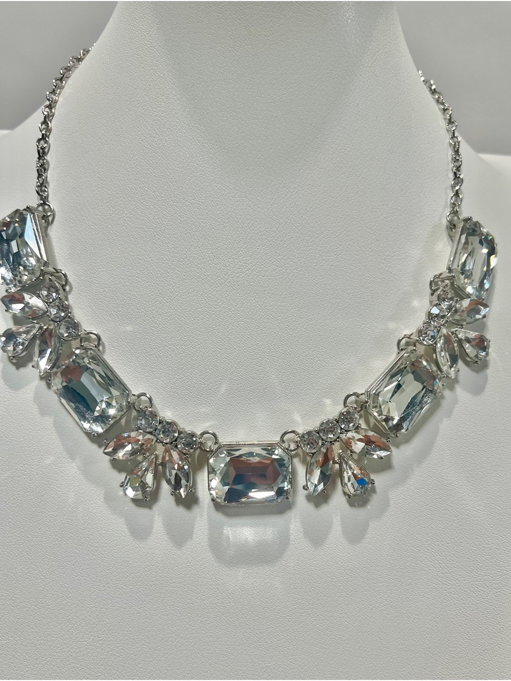Source Unknown Silver Crystal Bib Necklace